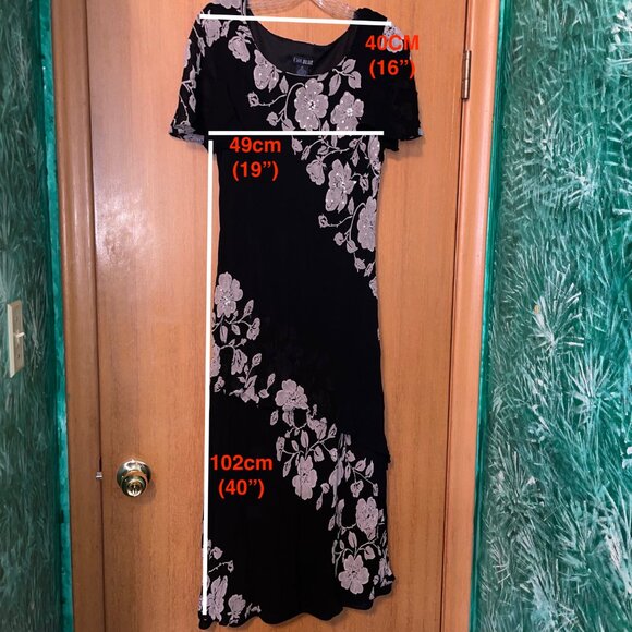 Eva Blue Asymmetrical Floral Black Dress with sequin flowers - Picture 2 of 7